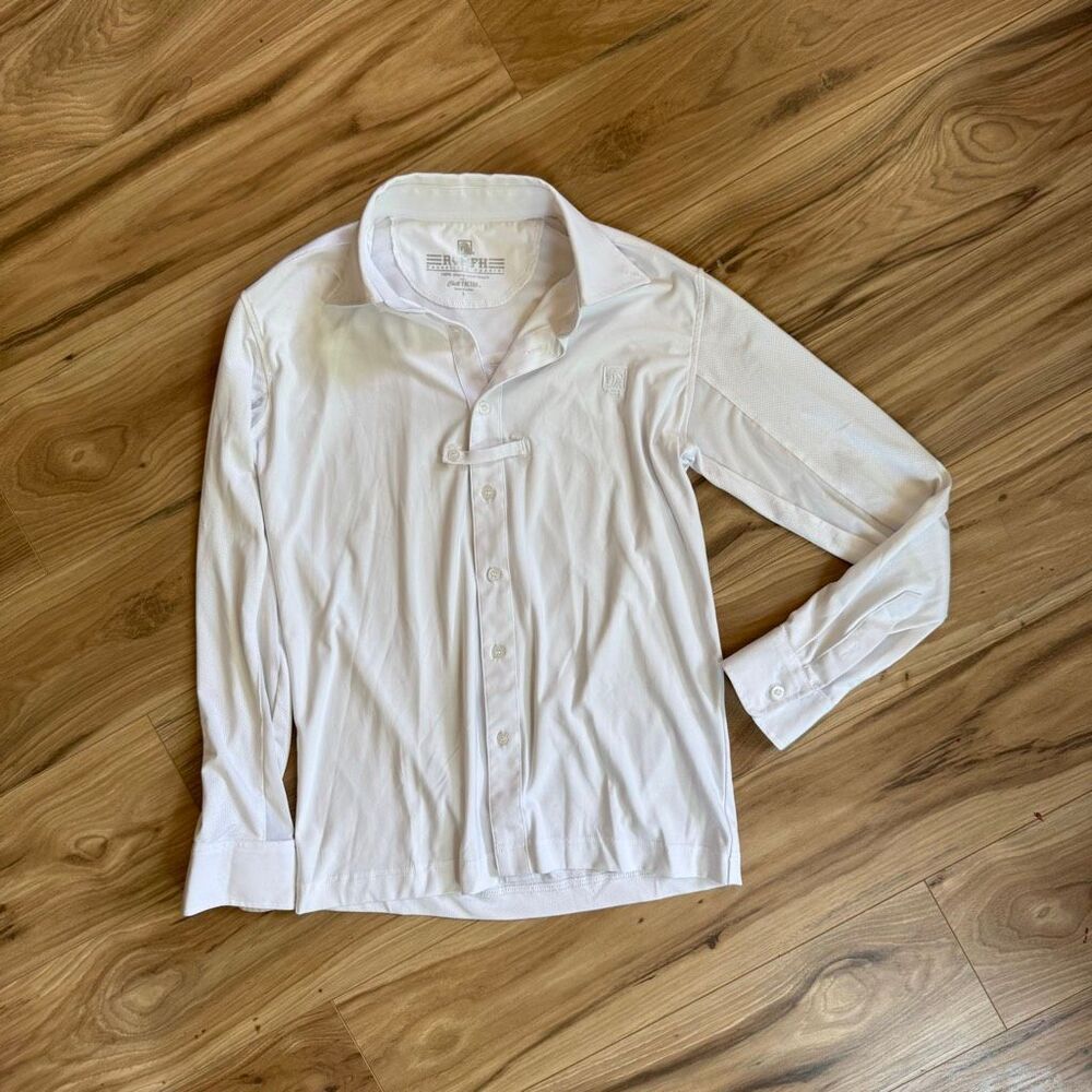 Romfh Womens White Micro-Cool Touch Equestrian Long Sleeve Button Down Shirt Siz